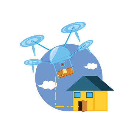drone technology with box carton and house vector illustration designのイラスト素材