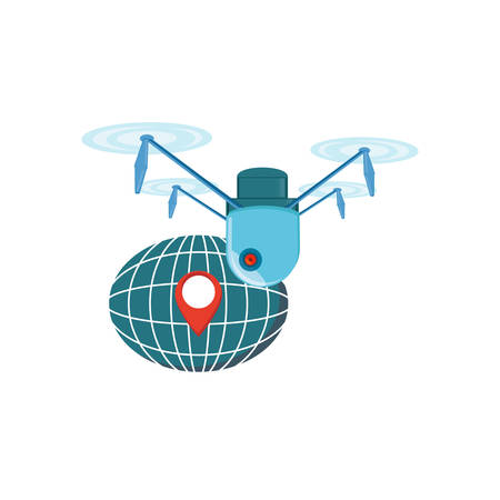 drone technology flying with sphere planet vector illustration designのイラスト素材