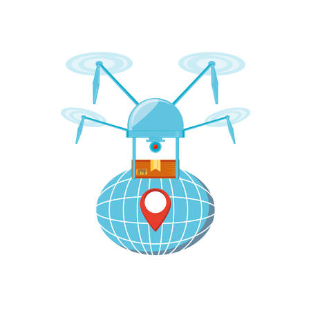drone technology with box carton and sphere planet vector illustration designのイラスト素材