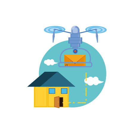 drone flying with envelope and house vector illustration designのイラスト素材