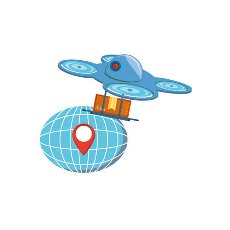 drone technology with box carton and sphere planet vector illustration designのイラスト素材