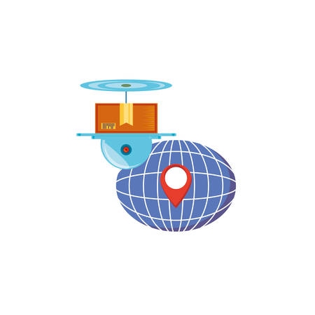 drone technology with box carton and sphere planet vector illustration designのイラスト素材
