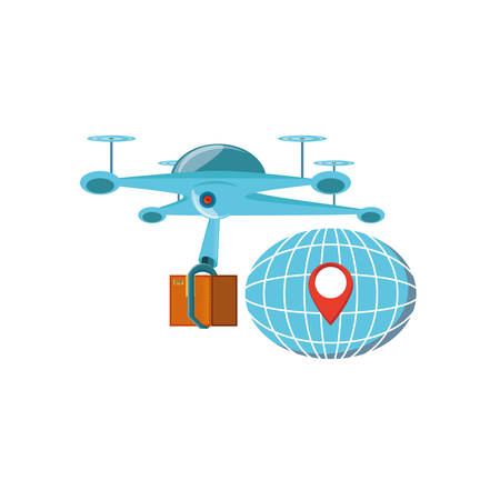 drone technology with box carton and sphere planet vector illustration designのイラスト素材