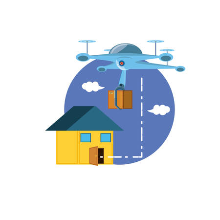 drone technology with box carton and house vector illustration designのイラスト素材