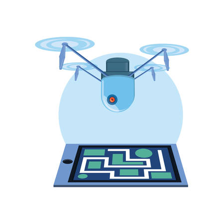 drone technology flying with paper map vector illustration designのイラスト素材