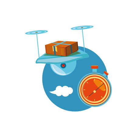 drone technology with box carton and chronometer vector illustration designのイラスト素材
