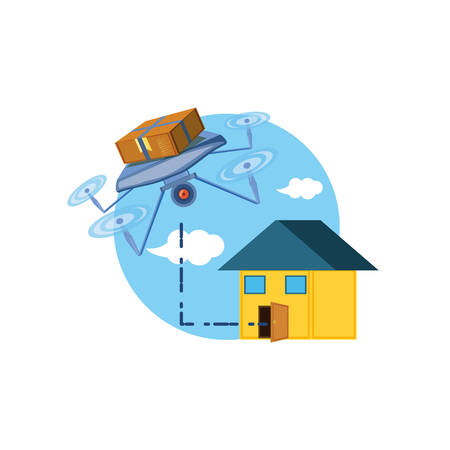 drone technology with box carton and house vector illustration designのイラスト素材