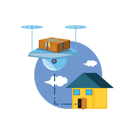 drone technology with box carton and house vector illustration designのイラスト素材