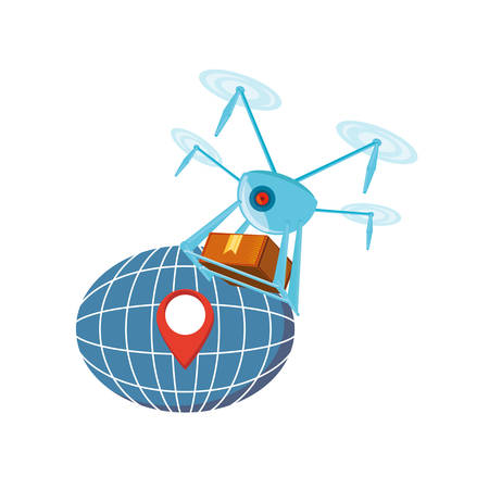 drone technology with box carton and sphere planet vector illustration designのイラスト素材
