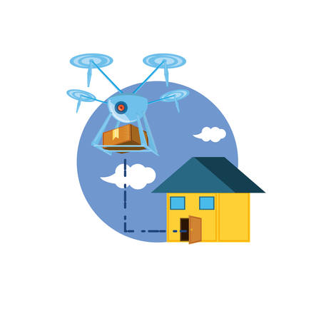 drone technology with box carton and house vector illustration designのイラスト素材
