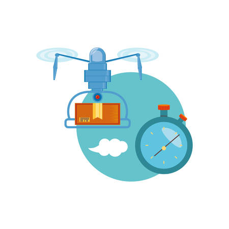 drone technology with box carton and chronometer vector illustration designのイラスト素材