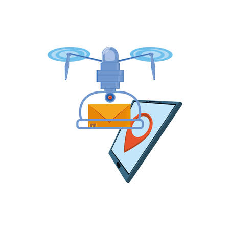 drone flying with envelope and tablet vector illustration designのイラスト素材