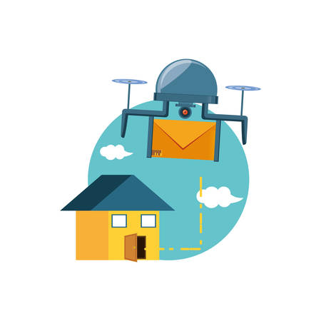 drone flying with envelope and house vector illustration designのイラスト素材