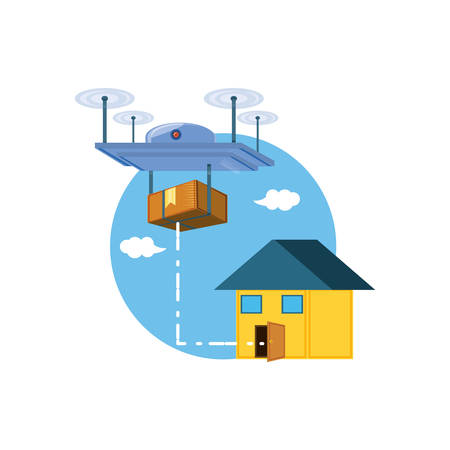 drone technology with box carton and house vector illustration designのイラスト素材
