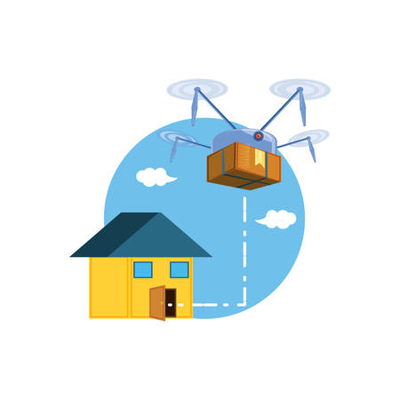 drone technology with box carton and house vector illustration designのイラスト素材