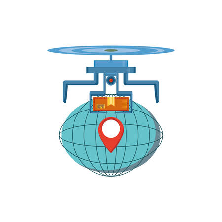 drone technology with box carton and sphere planet vector illustration designのイラスト素材