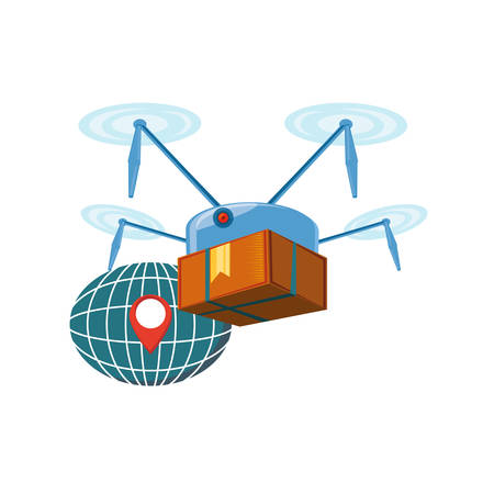 drone technology with box carton and sphere planet vector illustration designのイラスト素材