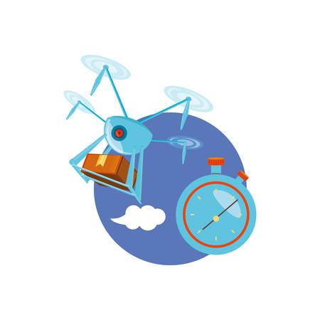 drone technology with box carton and chronometer vector illustration designのイラスト素材