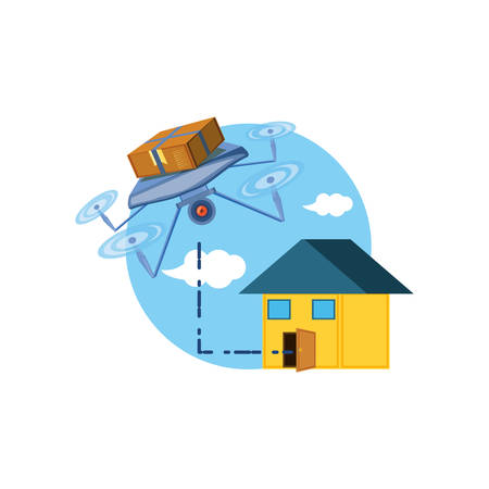 drone technology with box carton and house vector illustration designのイラスト素材