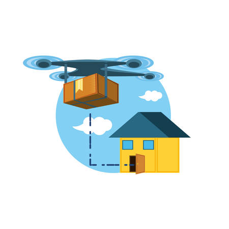 drone technology with box carton and house vector illustration designのイラスト素材