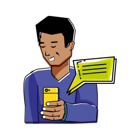 young man using smartphone with speech bubble vector illustration designのイラスト素材