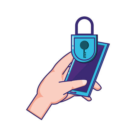hand using smartphone with padlock vector illustration designのイラスト素材