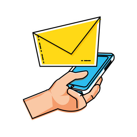 hand using smartphone with envelope email vector illustration designのイラスト素材