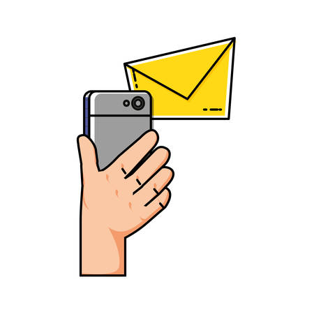 hand using smartphone with envelope email vector illustration designのイラスト素材