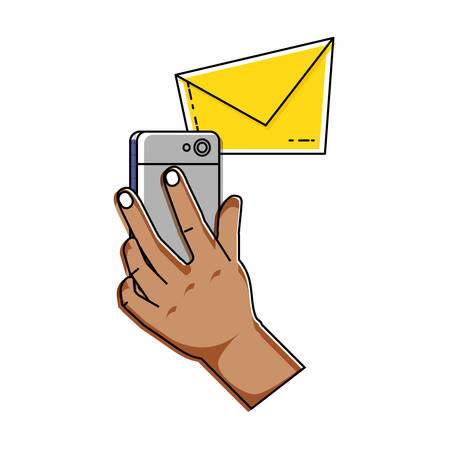 hand using smartphone with envelope email vector illustration designのイラスト素材