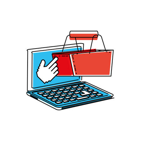 laptop computer with shopping basket vector illustration designのイラスト素材