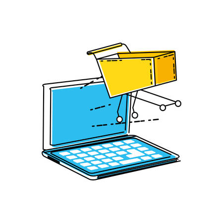 laptop computer with shopping cart vector illustration designのイラスト素材