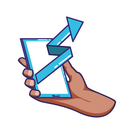 hand using smartphone with statistics arrow vector illustration designのイラスト素材