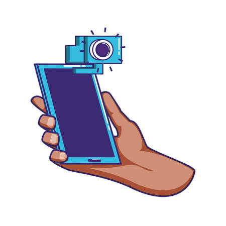 hand using smartphone with cctv camera vector illustration designのイラスト素材