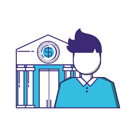 elegant businessman with bank building vector illustration designのイラスト素材