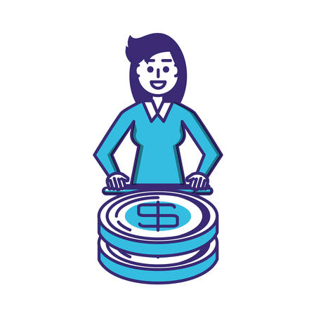 elegant businesswoman with coins money vector illustration designのイラスト素材