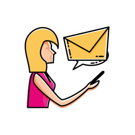 woman using smartphone sending email vector illustration designのイラスト素材