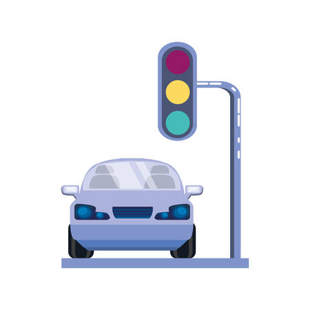 car sedan with traffic light semaphore vector illustration designのイラスト素材