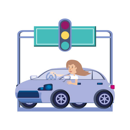 car sedan with traffic light semaphore vector illustration designのイラスト素材