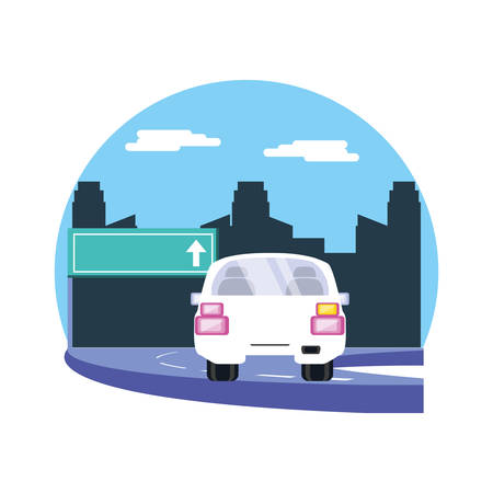 car sedan with traffic signal in the road vector illustration designのイラスト素材
