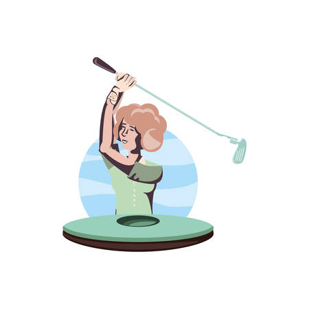 golfer woman with field and stick golf vector illustration designのイラスト素材