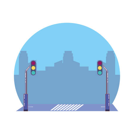 city road with traffic light scene icon vector illustration designのイラスト素材