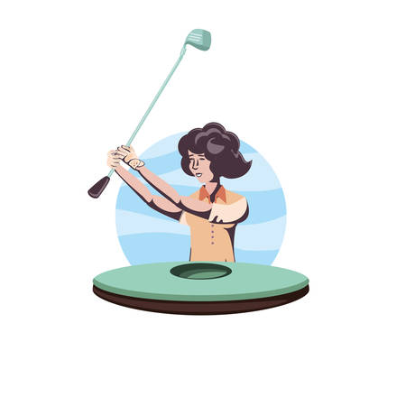 golfer woman with field and stick golf vector illustration designのイラスト素材