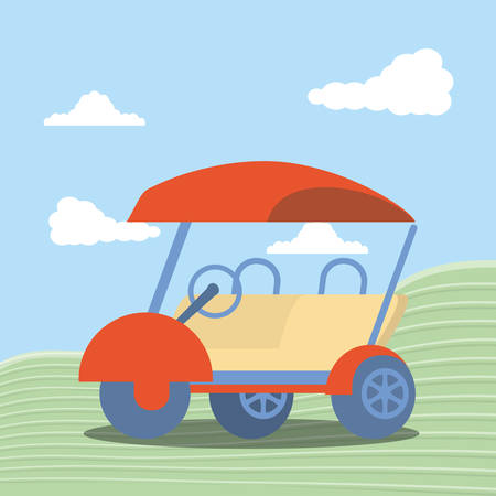 golf car in grass with sky and clouds vector illustration designのイラスト素材