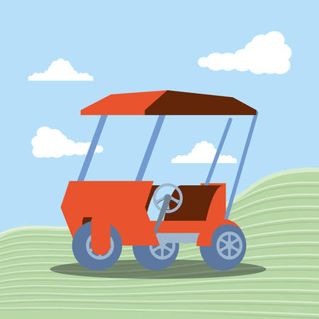 golf car in grass with sky and clouds vector illustration designのイラスト素材