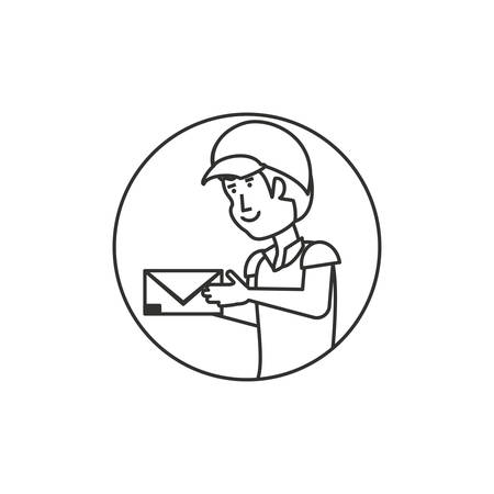circular frame with delivery worker and envelope vector illustration designのイラスト素材