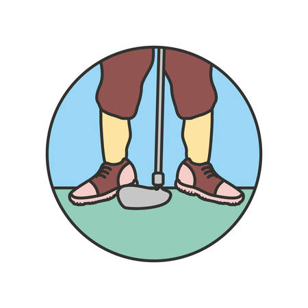 circular frame with golf player feet and stick vector illustration designのイラスト素材
