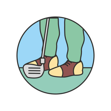 circular frame with golf player feet and stick vector illustration designのイラスト素材
