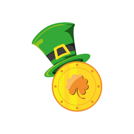 leprechaun hat and coin with clover vector illustration designのイラスト素材