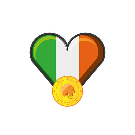 flag irish in shape heart and coin with clover vector illustration designのイラスト素材