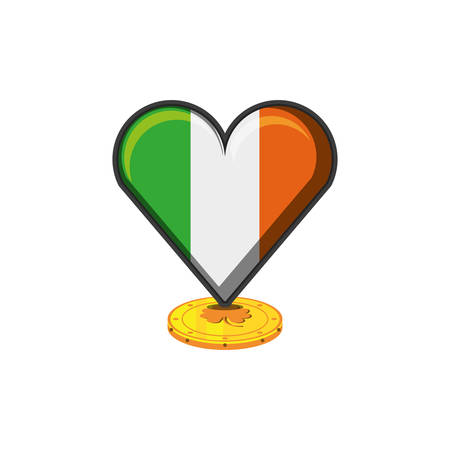 flag irish in shape heart and coin with clover vector illustration designのイラスト素材